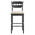 Modway Jax Oak Wood Bar Stool With Wavy Razor Back and Cushion - Black Linen-Fully Assembled