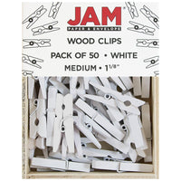 JAM Paper Wood Clip Clothes Pins - Medium - 1 1/8" - White - 50 Pack-White mini clothing pins