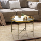 HOMCOM 24" Round Coffee Table with Hammered Tray Top Metal - Gold-Compact design fits perfectly in small spaces