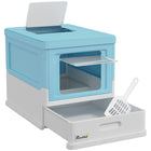 PawHut Enclosed Cat Litter Box with Scoop, Tray, Top Entry and Foldable - Blue-Fully enclosed with hard push doors over doorways to avoid smells 