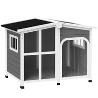 PawHut Outdoor Wooden Dog House with Removable Bottom - Grey-Asphalt roof and water-resistant treatment withstand light weather 
