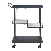 Zuo Constanza Bar Cart - Black-Tinted Tempered Glass, Natural Marble rectangular shape tabletop