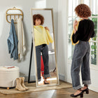 HOMCOM Full Length Mirror Standing Leaning Wall - 53.3" W x 162.6" H - Brown-Shatter-proof film on back increases safety 