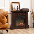 HOMCOM - Foyer électrique avec manteau en bois et télécommande, brun-Conception pour une utilisation toute l'année, peut être utilisé avec ou sans chaleur 