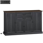 HOMCOM Farmhouse 57.9" L Sideboard Buffet Cabinet with Charging Station - Black Wood Grain-Two power outlets, USB and USB-C ports for easy charging, with a cable hole to keep wires tidy