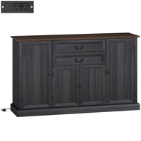 HOMCOM Farmhouse 57.9" L Sideboard Buffet Cabinet with Charging Station - Black Wood Grain-Two power outlets, USB and USB-C ports for easy charging, with a cable hole to keep wires tidy