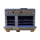 Kucht 48" KXP Series Dual Fuel Range Natural Gas - Stainless Steel/Gold-Heavy duty cast-iron cooking grates for serious heat allow movement of cookware from 1-burner to another without lifting
