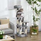 PawHut - Arbre à chat 52 po, tour à plusieurs niveaux avec hamac, lit, poteaux à griffer en sisal - gris-Tissu pelucheux doux et chaud, parfait pour se reposer, facile à nettoyer 