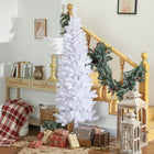 HOMCOM 6' Tall Pencil Artificial Christmas Tree with Steel Base - White-Pencil shape saves space, suitable for smaller rooms 