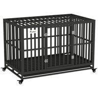 PawHut - Cage pour chien en acier robuste 49 po - noir-Tubes et cadre calibrés en acier de haute qualité pour une durabilité longue durée 