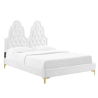Modway Alexandria Tufté Performance Velours Lit Plateforme Twin Avec Pieds en Métal Doré - Blanc-Poutre centrale renforcée et jambes de soutien