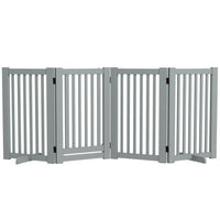 PawHut - Barrière pour animaux en bois autoportante avec porte ouverte, 4 panneaux - gris clair-Fabriqué en MDF, portail robuste 