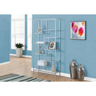 Monarch Specialties 7158 72"H Bookcase - Silver Metal With Tempered Glass-Modern and thick metal frame with clear tempered glass shelves