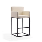 Manhattan Comfort - Ambassador tabouret de bar moderne du milieu du siècle de 21" en similicuir crème et noir-Tabouret de bar moderne du milieu du siècle avec dossier parfait pour une utilisation au bar et dans la cuisine