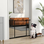 PawHut Pressure Fitted Pet Dog Safety Gate Metal Fence 29.9'' Tall - Black-Made from powder-coated steel of this puppy stair gate for strength and durability