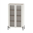Manhattan Comfort Abbey Modern Accent Cabinet and Bookcase - Maple and Off White - Set of 2-MDF/MDP: Cleaning: Wipe with a damp cloth, avoiding excessive moisture. Avoid: Harsh chemicals or abrasive cleaners that can damage the surface. Care: Keep away from excessive humidity, as product can swell or warp when exposed to water or moisture. Protection: Use coasters or mats to avoid scratches or stains