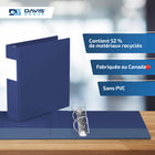 Davis Group Super économie, Reliure à anneaux en “D” inclinés 2 po, paquet de 6 – Bleu Royal-Polypropylène sans PVC