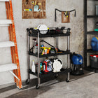 HOMCOM 3-Tier Collapsible Tool Cart with Wheels-Side handles and wheels enhance mobility, brakes ensure stability