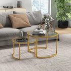 HOMCOM Modern Nesting Tables with Glass Top - Gold Tone - 2 Pack-Partly nesting design makes the table set space-saving