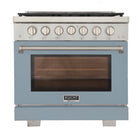 Kucht 36" KFX-X Series Pro Style Propane Gas Range - Stainless Steel/Light Blue-New true simmer burners for precise low heat cooking