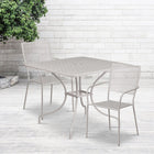 Table de jardin carrée en acier de 35,5 po et 2 chaises au dossier carré, intérieur/extérieur, gris pâle [CO-35SQ-02CHR2-SIL-GG]-Revêtement thermolaqué gris