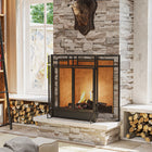 HOMCOM 3-Panel Folding Freestanding Fireplace Screen with Door - Black-Foldable design for convenient movement and storage 