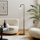 Modway Silo Glass Globe Glass and Metal Floor Lamp - Black-Satin Brass Base