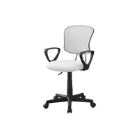 Monarch Specialties 7261 Multi-Position Office Chair - White Mesh -Mid-back office chair for youth with fixed armrests in black and breathable, polyester mesh fabric in white