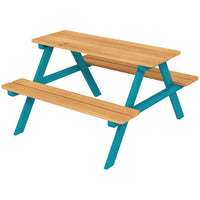 Outsunny - Table de pique-nique pour enfants, ensemble table et chaises en bois pour activités extérieures, 3-8 ans - bois naturel-Comprend deux bancs intégrés et une table pour un espace assis et repas facile
