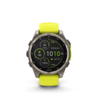 Garmin fēnix 8 - Solar Outdoor Recreation/Adventure Watches - 47 mm - Sapphire, Titanium with Amp Yellow/Graphite Silicone Band-Battery performance: up to 28 days of battery life in smartwatch mode with solar charging (assumes all-day wear with 3 hours per day outside in 50,000 lux conditions) and up to 92 hours in GPS mode with solar charging (assumes continuous use for entire period in 50,000 lux conditions) — all with an always-on display, so you’re ready to take on the toughest challenges