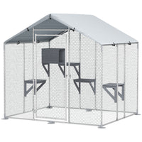 PawHut - Grande cage extérieure pour chat en métal, 78,7 po L x 66,9 po l x 76,8 po H-Une surface spacieuse de 36,6 pi² (3,4 ㎡) peut accueillir confortablement cinq chats et une chaise longue 
