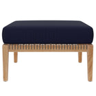 Modway Clearwater Outdoor Patio Teak Wood Ottoman - Grey/Navy-Removable Cushion