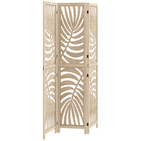 HOMCOM 3 Panel Palm Leaf Design Freestanding Room Divider for Home Office Bedroom - Natural Wood Finish-Detachable top and bottom form two independent dividers 
