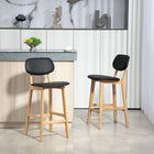 HOMCOM - Tabourets de bar hauteur comptoir avec pieds en bois massif - naturel et noir - paquet de 2-Assise et panneaux rembourrés pour le confort, avec un revêtement en similicuir élégant et lisse 

