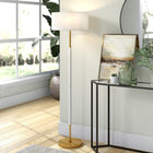 Hudson&Canal - Lampadaire Simone 2 lumières avec abat-jour en tissu - Blanc mat/laiton/blanc-Conçu pour deux ampoules à incandescence de 100 W - ampoules LED de 9 W, ampoules fluorescentes (CFL) de 23 W ou ampoules LED à ballast automatique de 9 W, ampoules à culot E26, ampoules non incluses