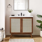 Modway Soma 36" Bathroom Vanity - Walnut/White-Metal Doorknobs