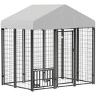 PawHut Outdoor Welded Wire Dog Kennel and Dog Run with Cover - 5.9' x 4' x 6' - Silver-Heavy steel ensures durability and security for your pet 