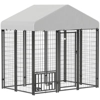 PawHut Outdoor Welded Wire Dog Kennel and Dog Run with Cover - 5.9' x 4' x 6' - Silver-Heavy steel ensures durability and security for your pet 