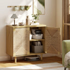 HOMCOM - Buffet boho 31,5 po L avec portes en corde de papier tressée à la main - chêne-Les portes enveloppées de corde en papier tressée à la main créent un style bohème unique pour votre décoration intérieure 