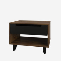 Nexera Barista Nightstand with 1-Drawer And Folding Door - Black & Truffle-1 open shelf for decorative pieces