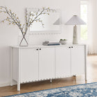 Modway Emmeline 66" 4-Door Scalloped Sideboard Cabinet - White-Non-Marking Floor Glides