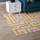 Modway Nahia Geometric Maze Area Rug - 8 ft W x 10 ft L - Ivory Light Grey/Banana Yellow-Protect Floors From Traffic/Furniture