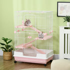 PawHut 45" H 4-Level Small Pet Cage with Slide-out Tray - Pink-Sturdy construction built from powder-coated metal and iron wire 