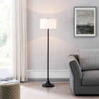 Hudson&Canal - Lampadaire Josephine de 157 cm de haut avec abat-jour en tissu - Bronze noirci/blanc-Comprend un cordon de 8 pieds avec interrupteur à prise rotative
