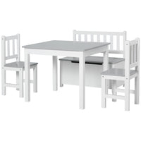Qaba 4-Piece Kids Wood Table & Chair Bench Set - Grey & White-Suitable for your kids' bedroom, playroom, or the living room
