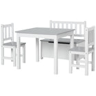 Qaba - Ensemble 4 pièces table en bois pour enfants, chaise, banc avec fonction de rangement, facile à nettoyer, cadeau pour 3 ans - gris et blanc-Convient à la chambre de vos enfants, à la salle de jeux ou au salon  
