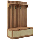 Modway - Soma Cannelé Arbre de salle 3-en-1 avec banc de rangement et porte-manteaux in Noyer-Arbre de hall 3-en-1 avec banc en rotin, rangement pour chaussures et porte-manteaux