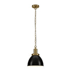 Hudson&Canal - Suspension Elodie , 30 cm de large, avec abat-jour en métal - Bronze noirci/laiton/bronze noirci-Associé à un abat-jour en métal en forme de dôme en bronze noirci