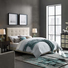 Modway Melanie Tufted Button Upholstered Fabric Queen Platform Bed - Beige-Soft Polyester Fabric Upholstery