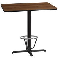 Flash Furniture Dessus de table rectangulaire de 30 x 42 po en stratifié noyer avec anneau de pied-Table d'hospitalité à hauteur de bar